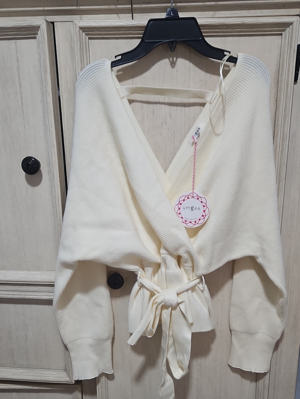Umgee Cream V-Neck Tie-Front Sweater